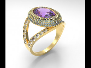 womens ring with large oval stone and pave 3D Модель
