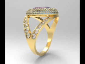 womens ring with large oval stone and pave 3D Model
