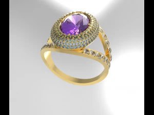 womens ring with large oval stone and pave 3D Model