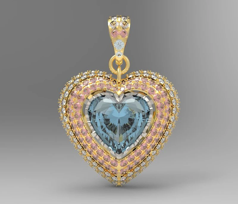 heart pendant with pave 3D Print Model .c4d .max .obj .3ds .fbx .stl .blend 