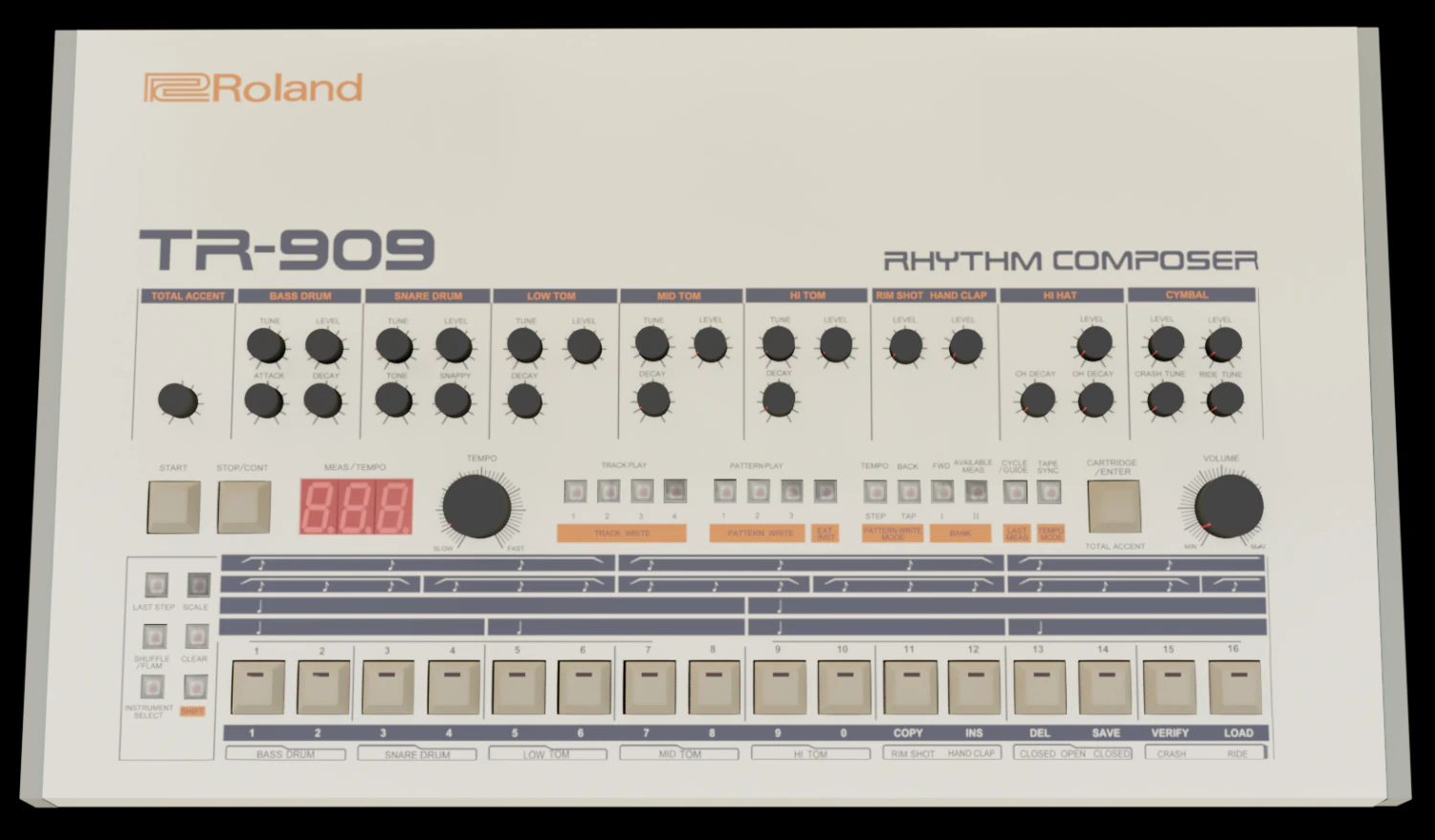 roland tr-909 3D Model .c4d .max .obj .3ds .fbx .stl .blend 