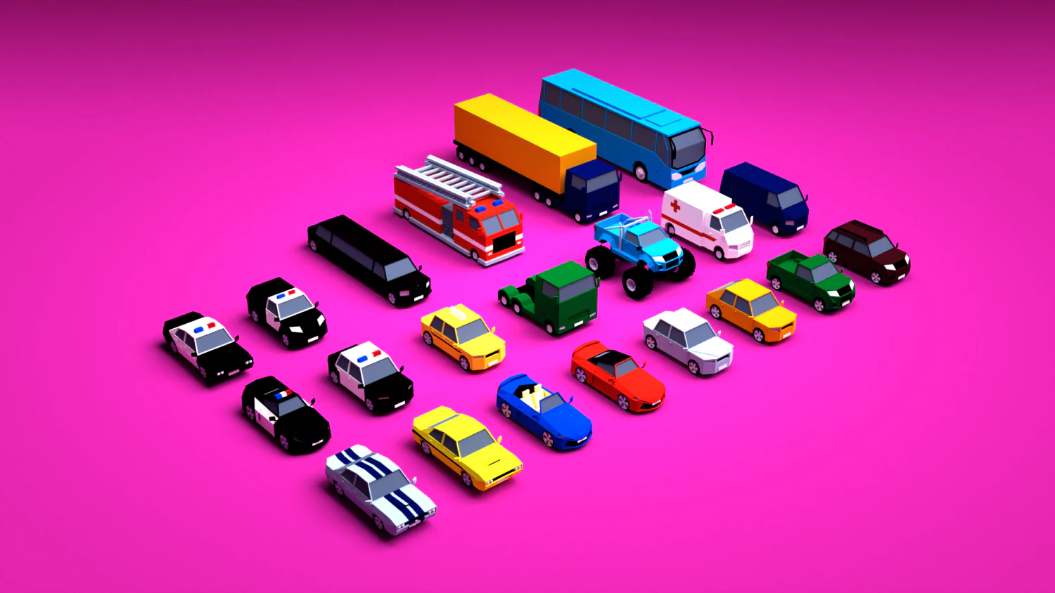 Free Low Poly Vehicles Pack 3D Model .c4d .max .obj .3ds .fbx .stl .blend