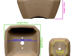 bonsai pot unglazed primitive square 3D Print Model