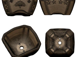 bonsai pot unglazed primitive square 3D Print Model