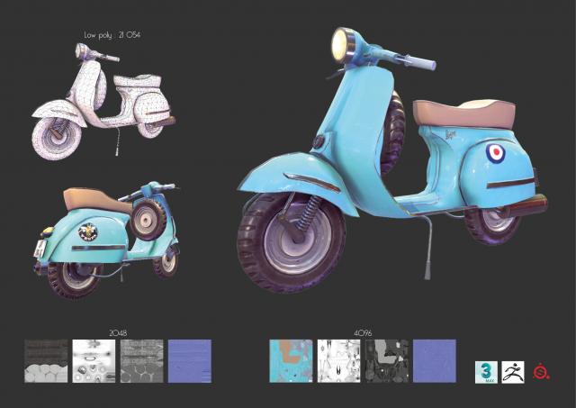 vespa Modelo 3D .c4d .max .obj .3ds .fbx .stl .blend 