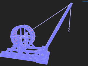 medieval tread wheel crane 3D Model