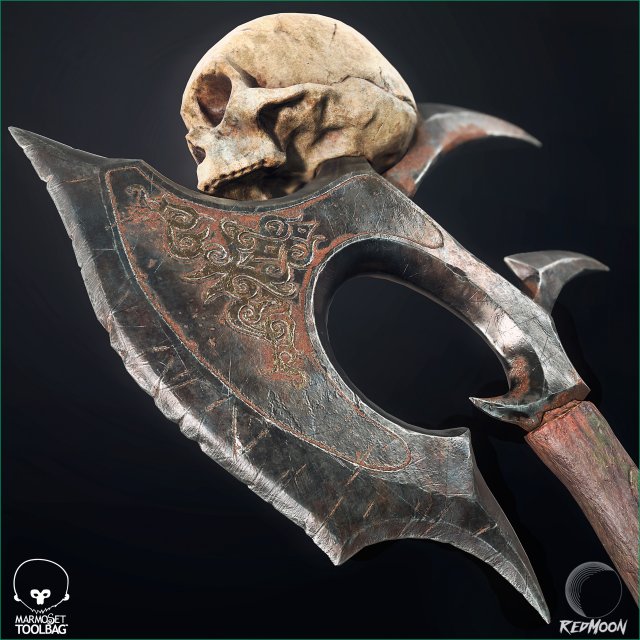 Skull axe game ready low-poly 3D-Modell .c4d .max .obj .3ds .fbx .stl .blend 