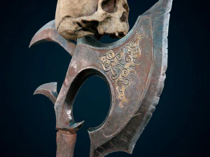 Skull axe game ready low-poly 3D Model