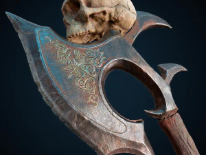 Skull axe game ready low-poly 3D Model