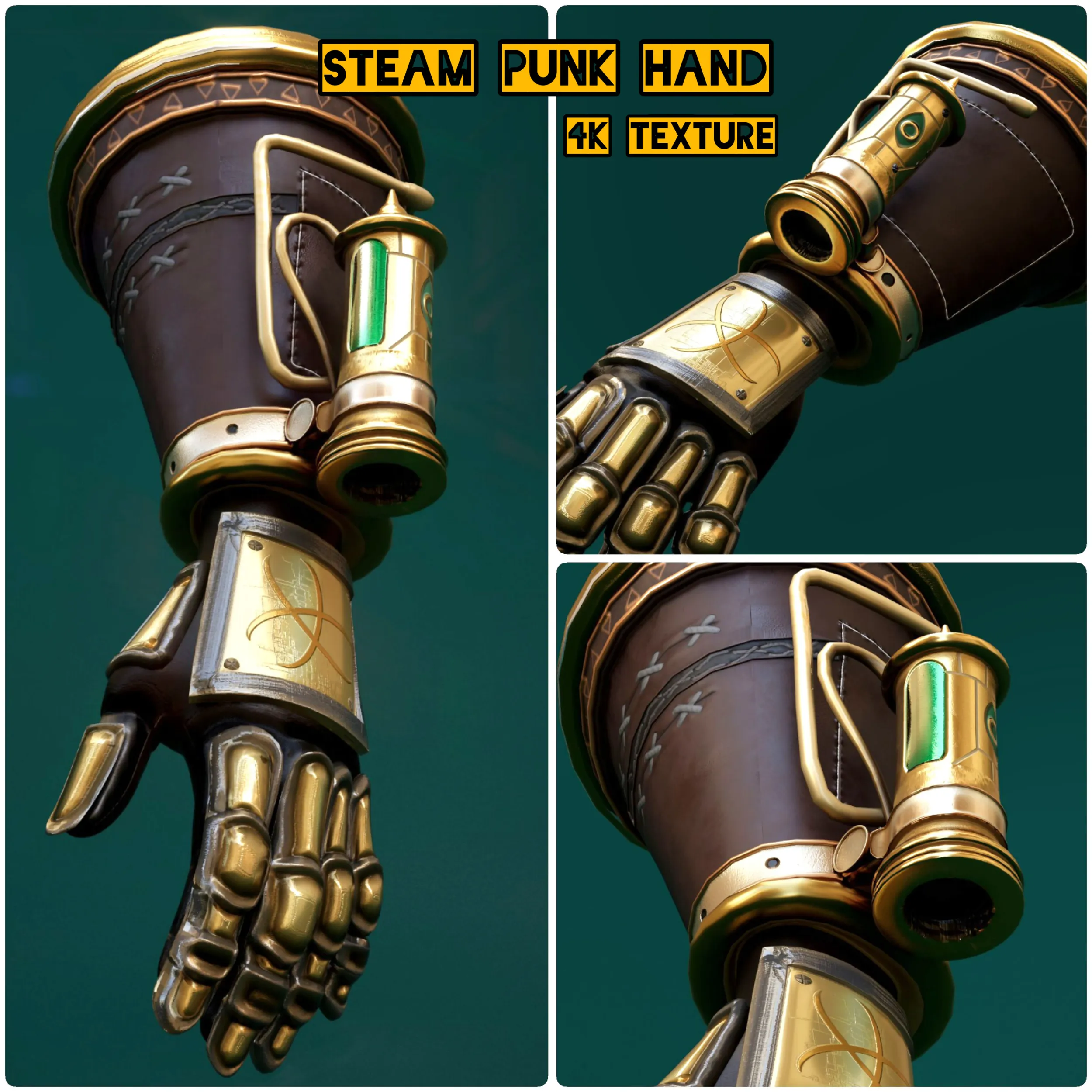 Steam punk hand gloves 3D Model .c4d .max .obj .3ds .fbx .stl .blend 