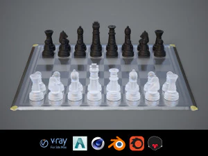 3D-bordspel --- glazen schaakbord 3D Model