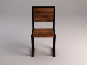 sedia --- struttura in ferro e asse di legno Modello 3D