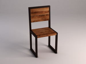 chair---iron structure and plank of wood Model 3D