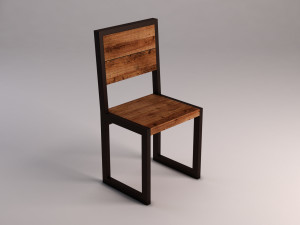 chair---iron structure and plank of wood Model 3D