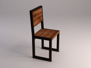 chair---iron structure and plank of wood Model 3D