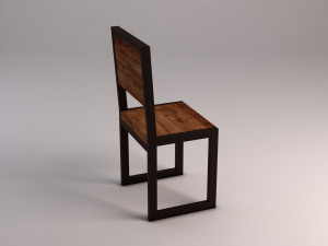 chair---iron structure and plank of wood Model 3D