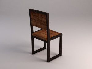chair---iron structure and plank of wood Model 3D