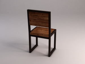 chair---iron structure and plank of wood Model 3D