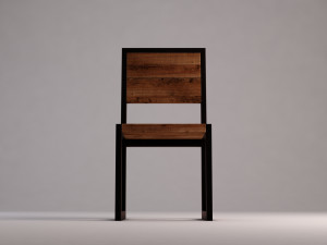 chair---iron structure and plank of wood Model 3D