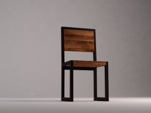 chair---iron structure and plank of wood Model 3D