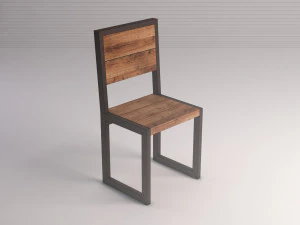 chair---iron structure and plank of wood 3D Model