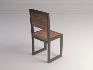 chair---iron structure and plank of wood 3D Model