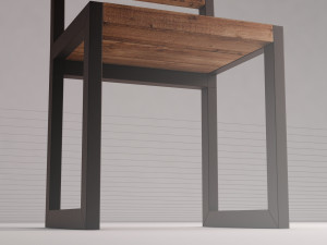 chair---iron structure and plank of wood Model 3D