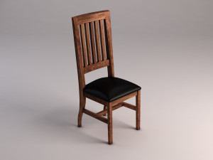 chair---long back wood and leather base Model 3D