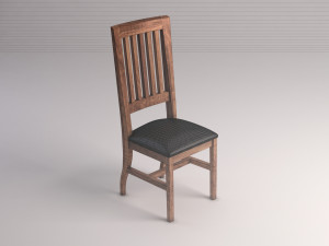 chair---long back wood and leather base Model 3D