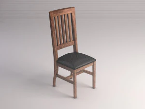 cadeira --- madeira com encosto longo e base de couro Modelo 3D