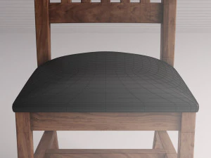 cadeira --- madeira com encosto longo e base de couro Modelo 3D