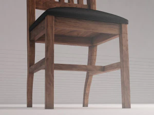 cadeira --- madeira com encosto longo e base de couro Modelo 3D