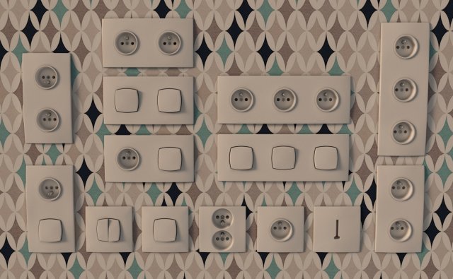 collection---electrical outlets and light switches Model 3D .c4d .max .obj .3ds .fbx .stl .blend 