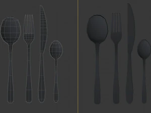 cutlery---simple spoon fork and knife 3D Model