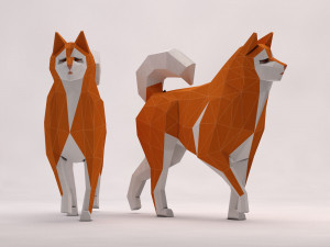 origami---dog walking Model 3D