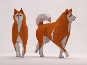 origami---dog walking Model 3D