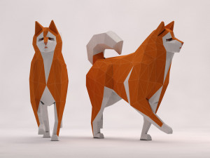origami---dog walking Model 3D