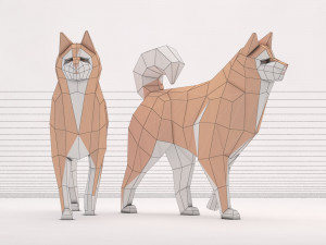 origami---dog walking Model 3D
