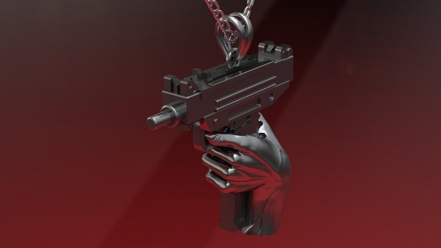 pendant uzi on hand 3Dプリントモデル .c4d .max .obj .3ds .fbx .stl .blend 