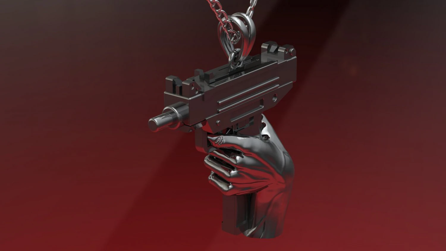 pendant uzi on hand 3D Print Model .c4d .max .obj .3ds .fbx .stl .blend 