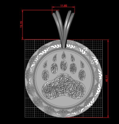 Bear paw pendant 3D Print Model .c4d .max .obj .3ds .fbx .stl .blend 