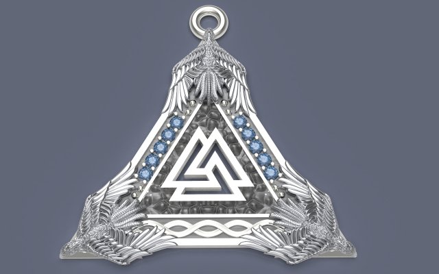 Viking style pendant with ravens and the Odin rune 3D 打印模型 .c4d .max .obj .3ds .fbx .stl .blend