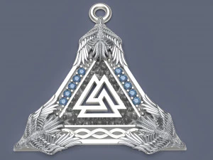 カラスとオーディンのルーンをあしらったバイキングスタイルのペンダント 3Dプリントモデル