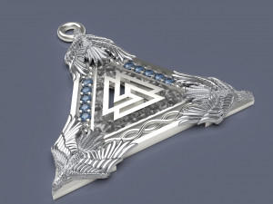 Viking style pendant with ravens and the Odin rune 3D 打印模型