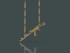AK-47と弾丸のネックレス 3Dプリントモデル