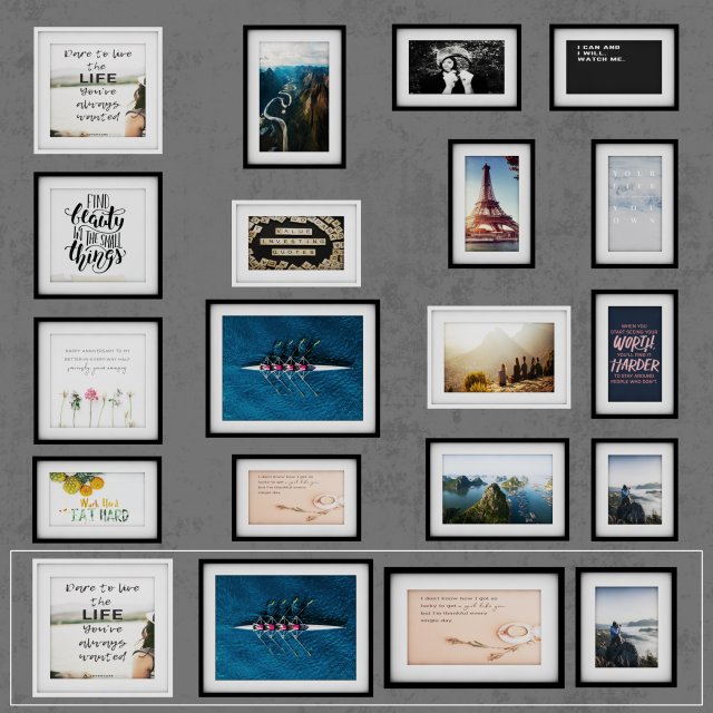 photo frame wall set Modèle 3D .c4d .max .obj .3ds .fbx .stl .blend 