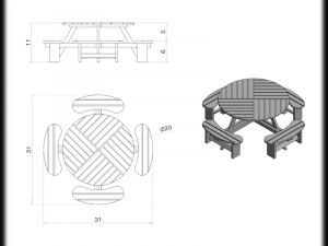 round picnic table Modelo de Impressão 3D