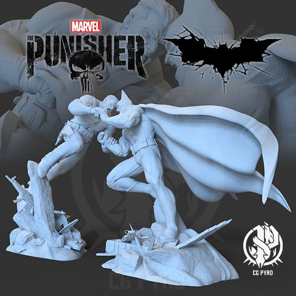 Batman Vs Punisher dioram STL files for 3d printing crossover from DCU and MCU 3D Print Model .c4d .max .obj .3ds .fbx .stl .blend 