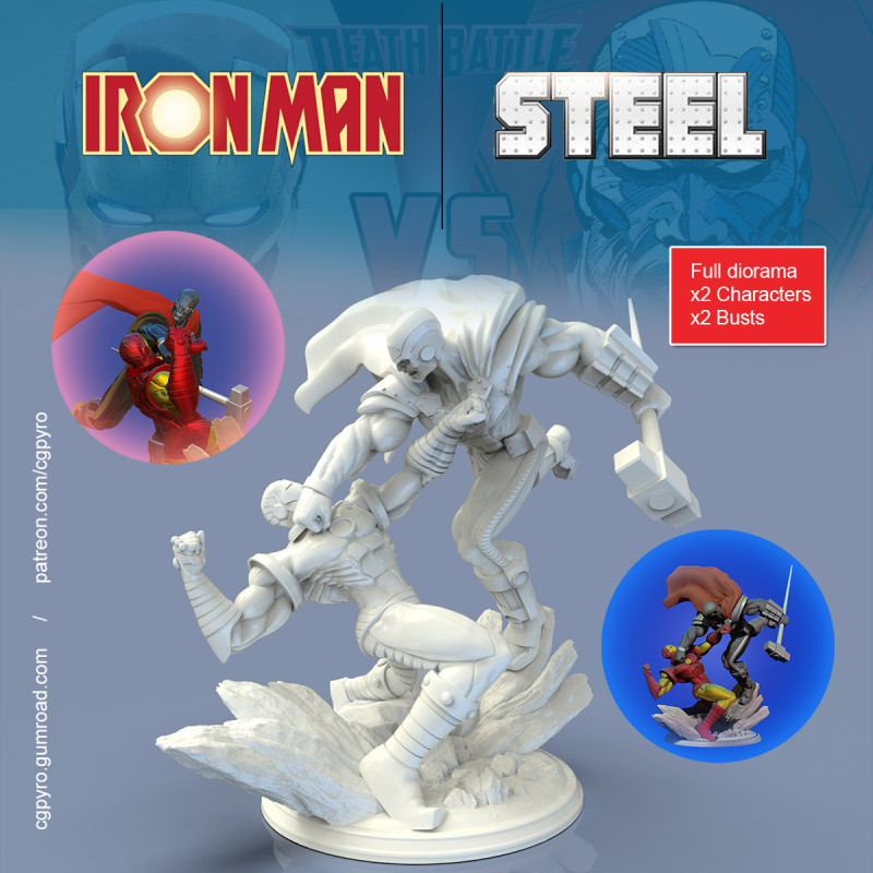 X2 Iron Man Vs Steel Crossover Marvel DC Comics by CG Pyro ARK 3D Принт Модель .c4d .max .obj .3ds .fbx .stl .blend