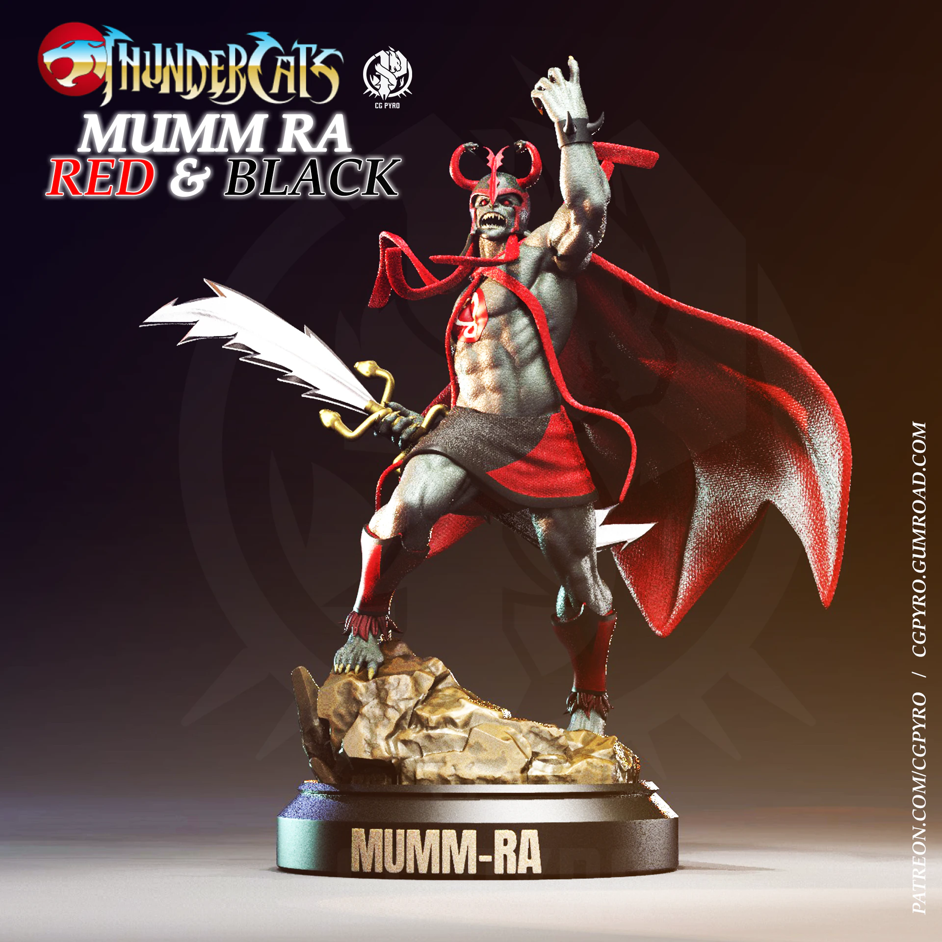 Mumm Ra Red and Black Thundercats STL files 3D printing collectibles fanarts by CG Pyro 3D Print Model .c4d .max .obj .3ds .fbx .stl .blend 